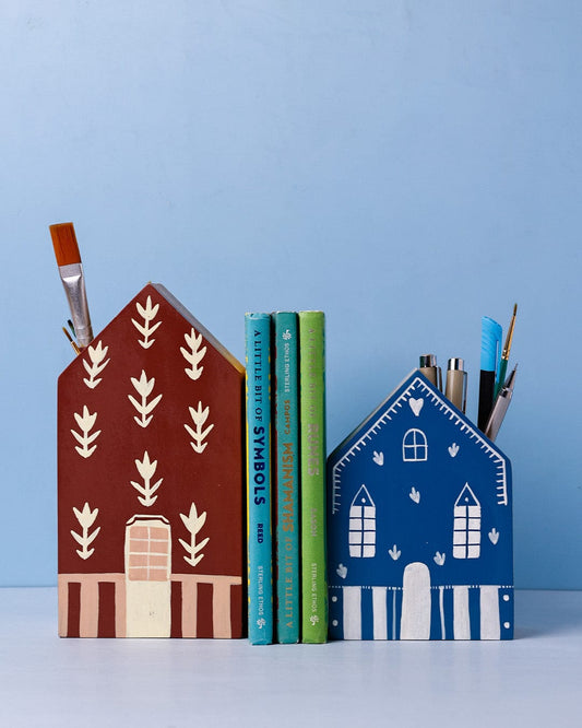 Reading Roofs Hanpdainted Bookends - Set of 2
