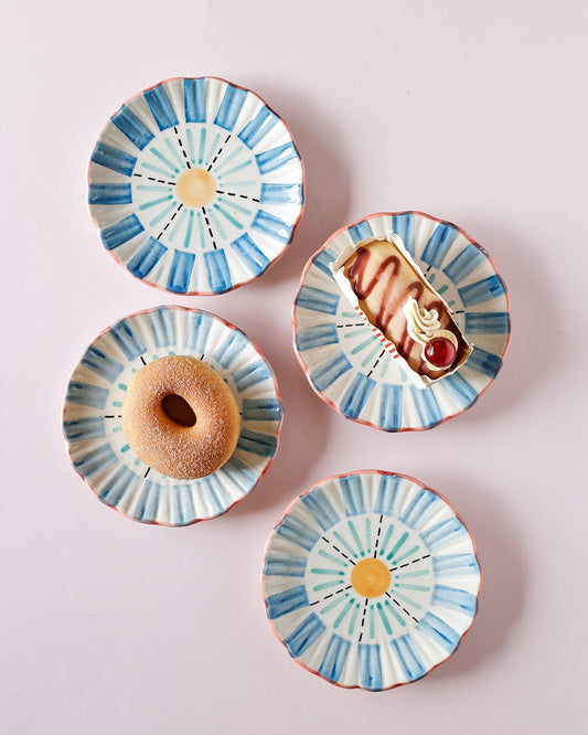 Masquerade Ceramic Blue Snacks Plate Set of 4