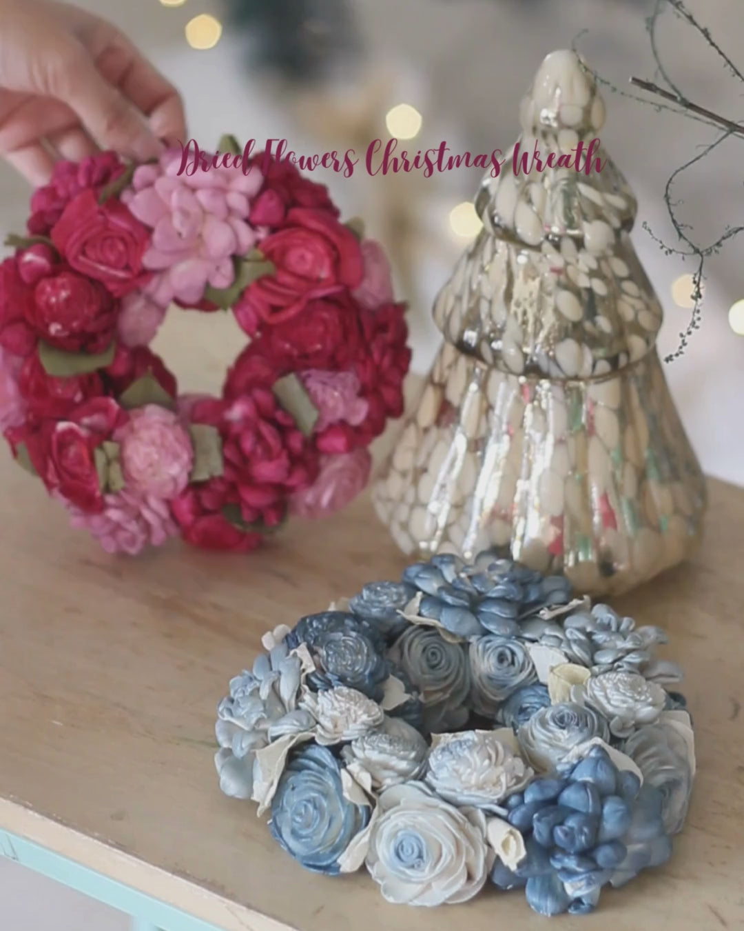 Dried Flowers Christmas Wreath - Plum